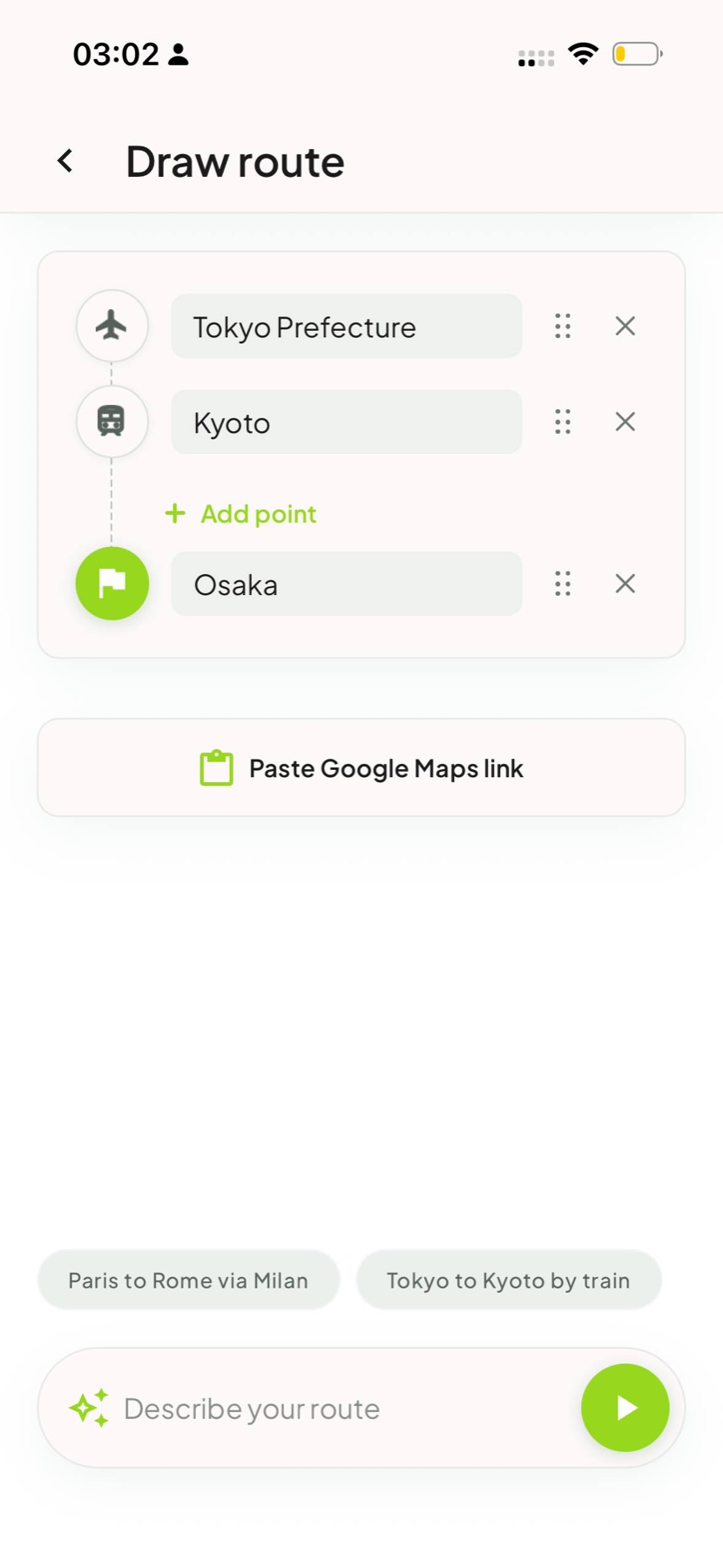 Multi-stop route builder in Roam Reels